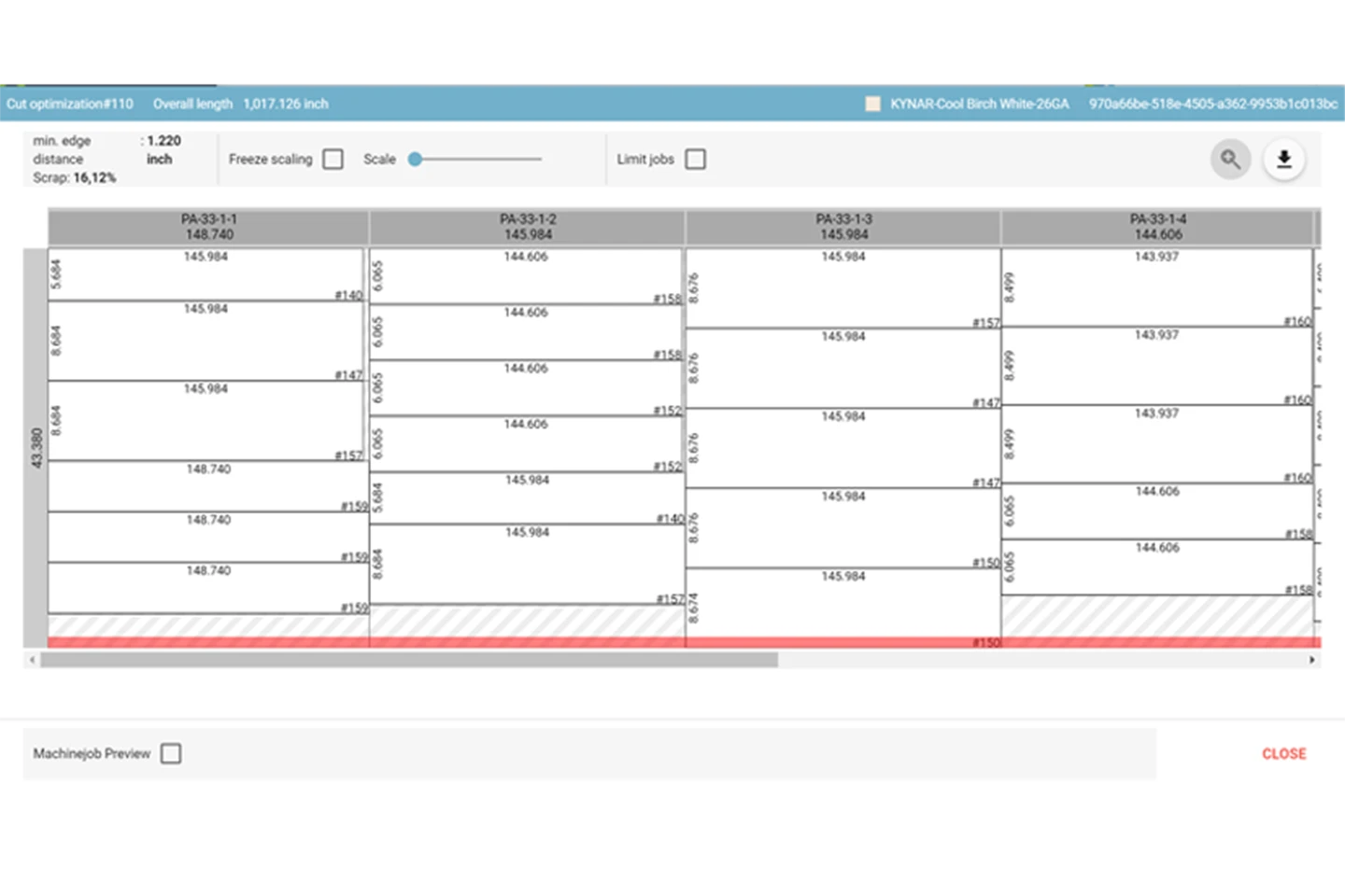 nuit har optimerat klippning och spaltning av plåt i en nuslit klippsträcka mot vit bakgrund